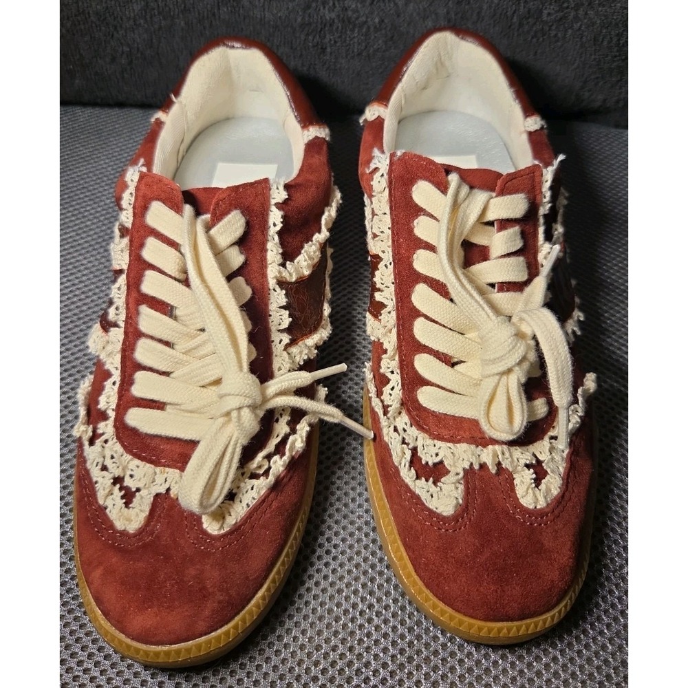 Dolce Vita Women's Size 5 Burgundy Suede Crochet Lace Gum Sole Sneakers